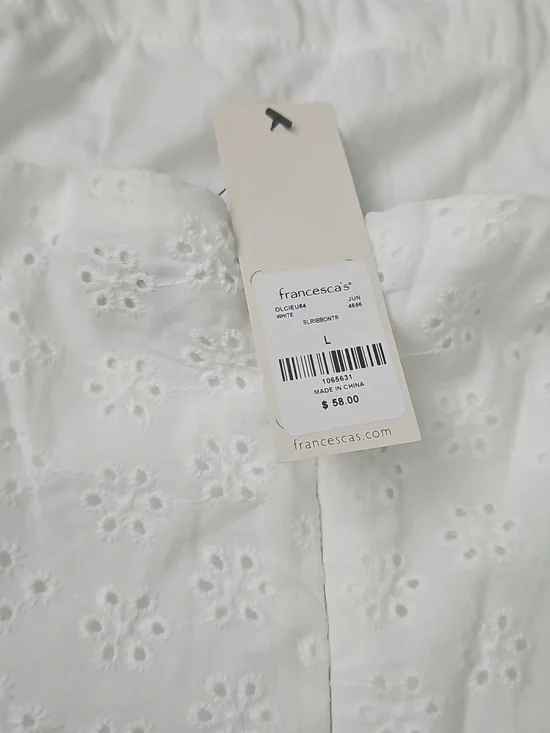 NWT Francescas White Eyelet Mini Dress with Black Bow - Picture 7 of 9